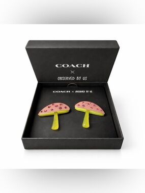 🍄 Coach Mushroom Earrings Observed By Us Pink Crystal Statement Designer 🍄